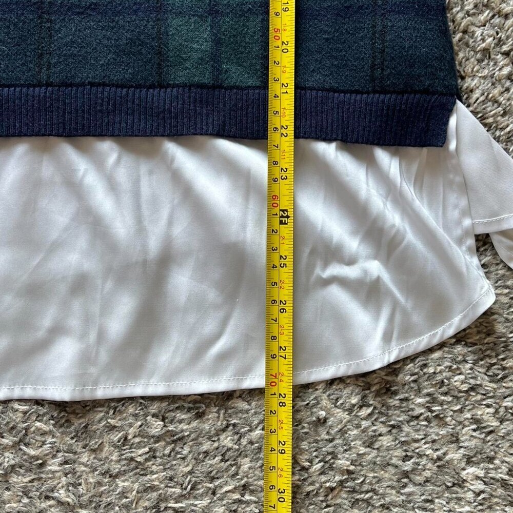 Tahari Green Blue Plaid Blouse Women Medium Collared Preppy Dark Academia Grunge - Picture 6 of 7